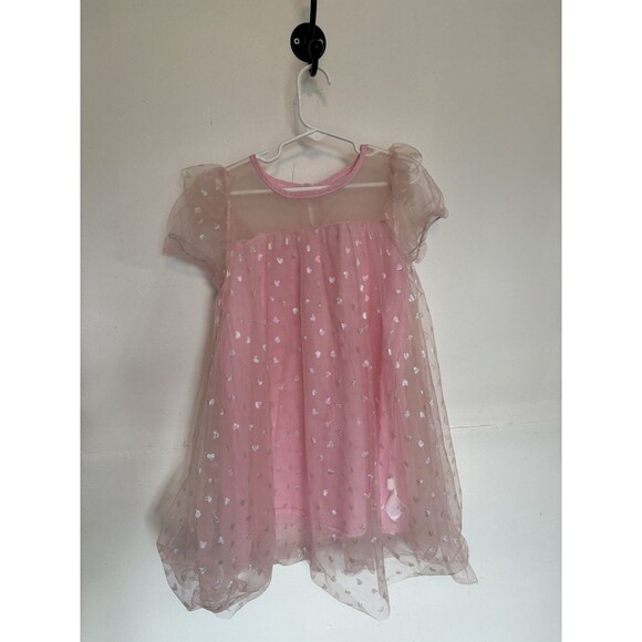 ✨ Girls Pink Heart Party Dress – Size 5– Glitter Hearts -Excellent Condition ✨ - Picture 1 of 2
